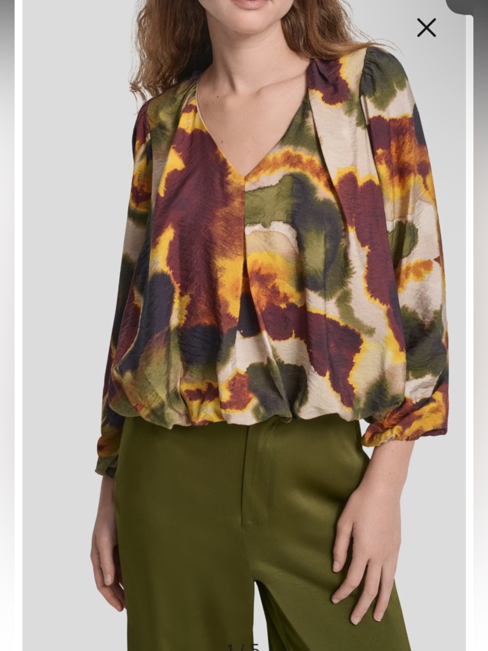 DKNY Multicolor Pleated Voile Abstract Bubble Top